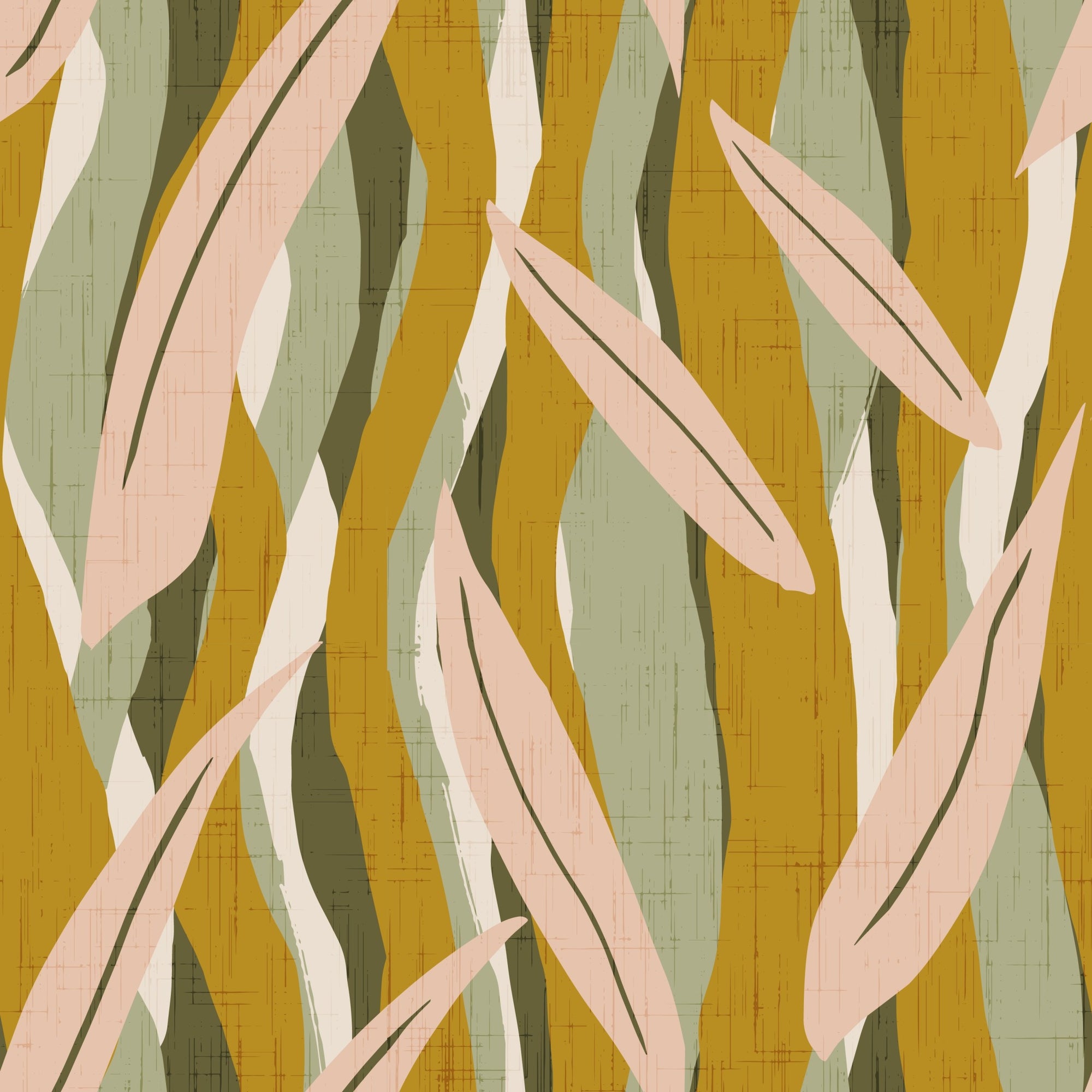 Olive Pink Leaf Stripe Wallpaper Boho Organic Wallpaper⁠