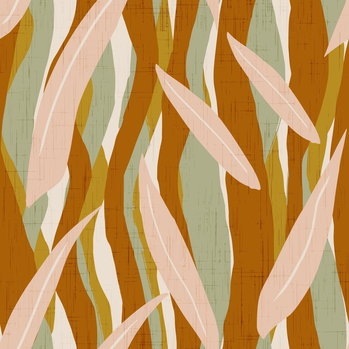 Terracotta Olive Leaf Stripe Wallpaper Boho Organic Wallpaper⁠ in your room — zoomed