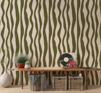 Sage Green Wavy Stripe Wallpaper in a hallway showing organic earthy stripe rhythm.
