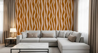 Terracotta Pink Wavy Stripe Wallpaper with flowing vertical waves in two earthy tones.