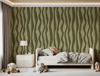 Irregular olive green curves repeating in a calm vertical rhythm across the wallpaper.