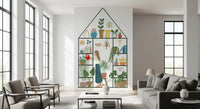 Indoor garden wall mural styled on a feature wall in a large living room.
