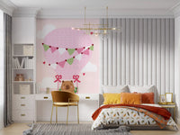 Hot air balloon bear mural decorating a children's bedroom interior.