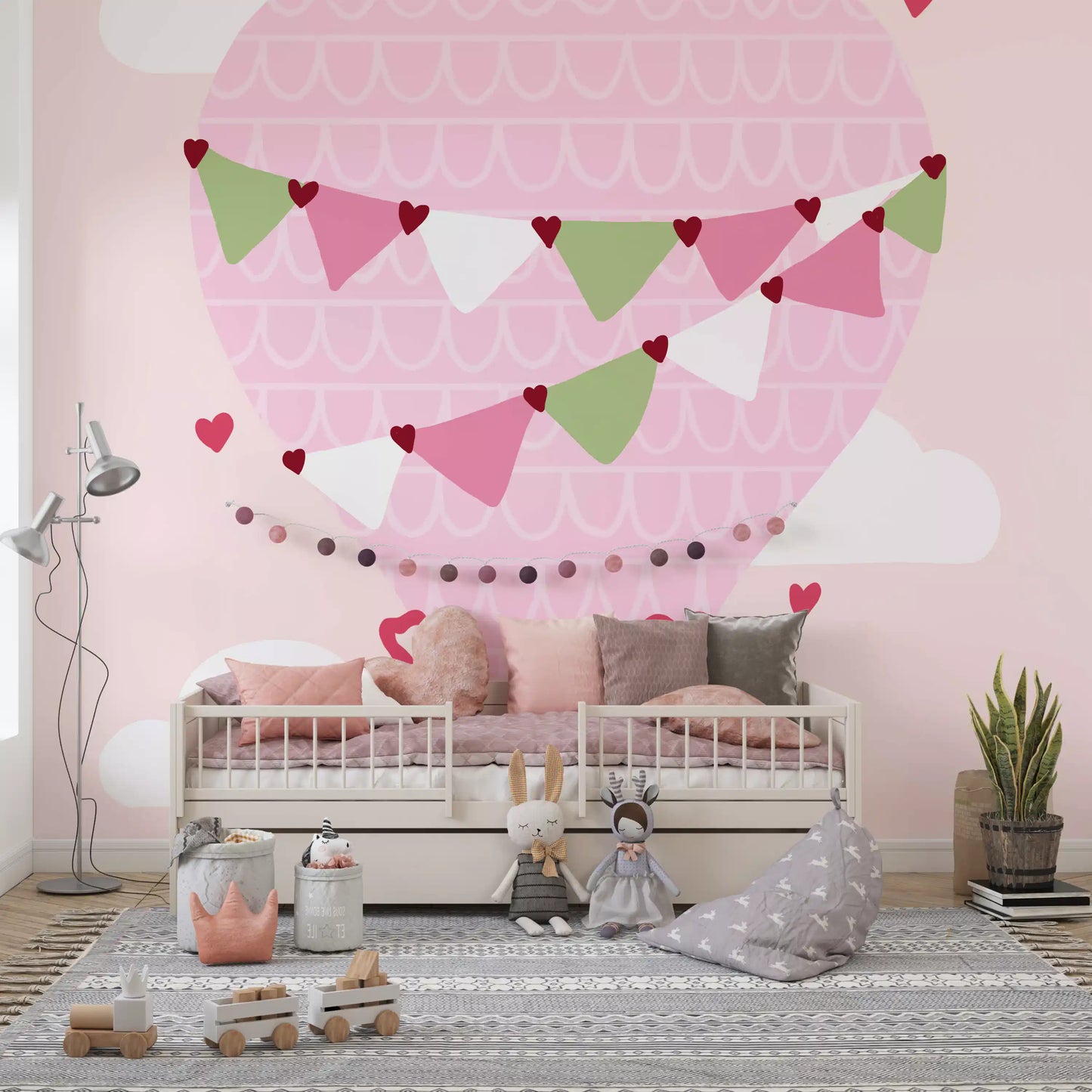 Teddy Bear Dreams Wall Mural in pastel pink tone for nursery setting.