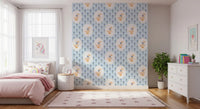Goose Cottage Floral repeat pattern wallpaper with scalloped medallions and blossom.