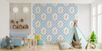 Cottage style goose wallpaper for a playroom accent wall.