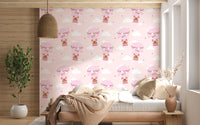 Sweet Bear Balloon Ride Wallpaper with pink hot air balloons and friendly bears.