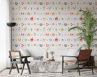 Whimsical cottagecore pattern wallpaper featuring flower pots and honey jars.