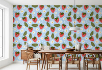 Sweet Berry Bloom Wallpaper for a dining area wall featuring playful fruit and floral motifs.