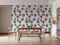 Sweet Berry Bloom Wallpaper in a dining room with cheerful red berries and white blooms. 