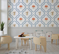 Children's play corner wall covered in woodland mouse wallpaper design., GD10065