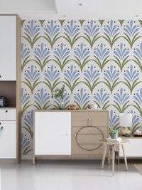 Art Deco floral wallpaper applied on a hallway feature wall.
