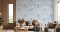Soft bloom serenity wallpaper with layered pastel floral heads and delicate green foliage