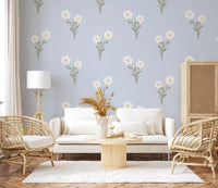 Soft bloom pastel floral wallpaper pattern for living room interior.