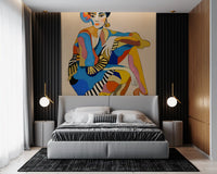 The Cabaret Dancer wall mural with vivid multicolour palette and Art Deco cubist influence. 