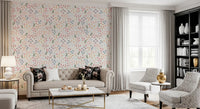 Pastel doodle floral pattern wallpaper with raindrops dots and cross mark