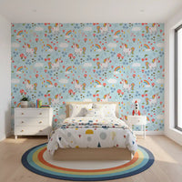 Repeat pattern wallpaper with unicorns, cherries, hearts, and golden stars