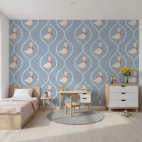 Vintage style goose wallpaper with heart trellis and soft cottage colour in kids room., GD10101