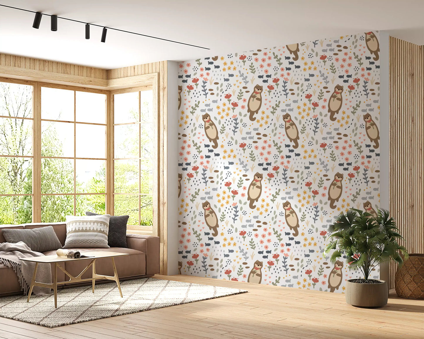 Whimsical Otters & Wildflowers Wallpaper⁠