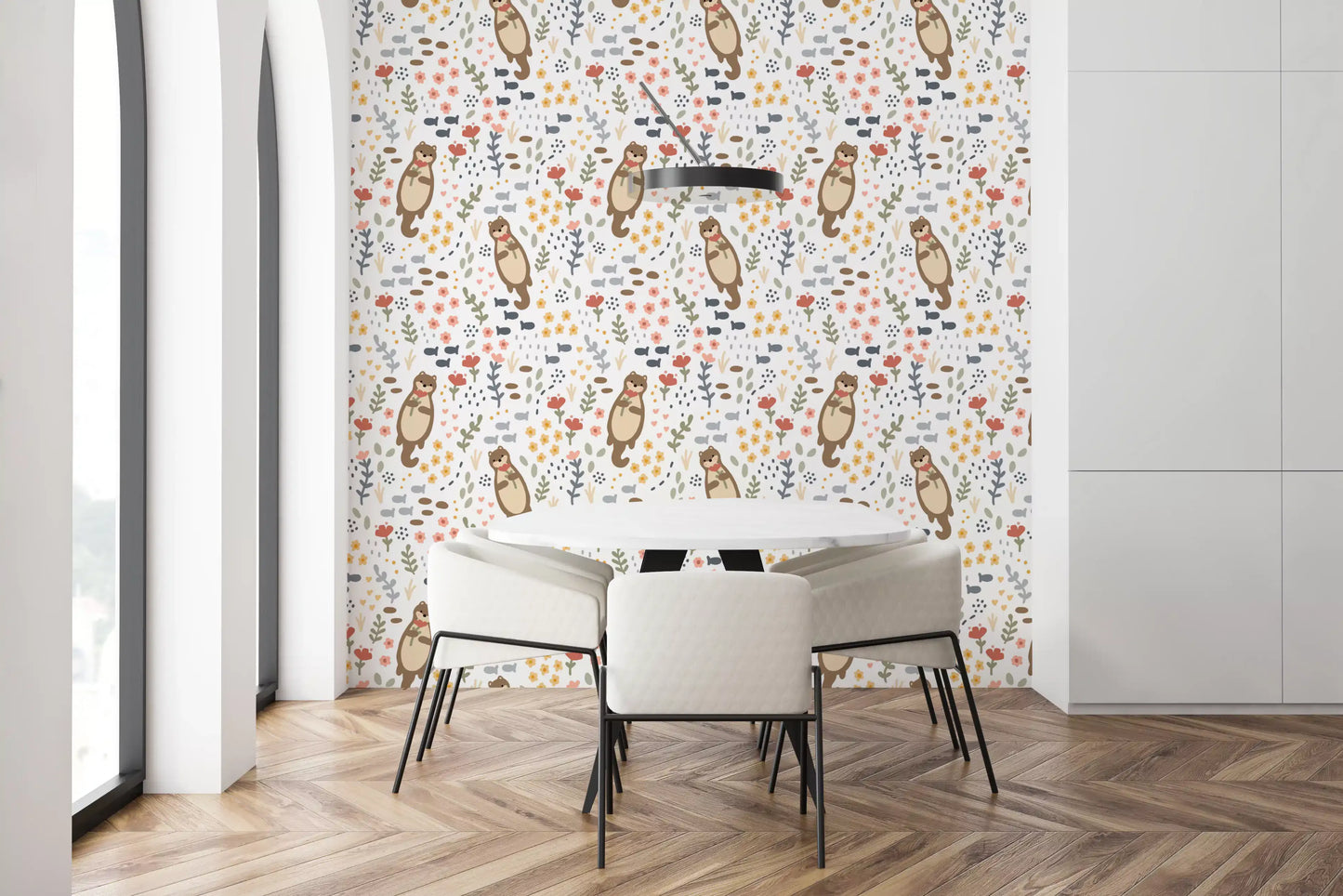 Whimsical Otters & Wildflowers Wallpaper⁠