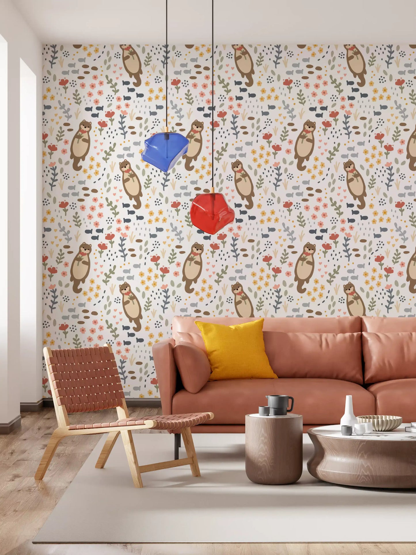 Whimsical Otters & Wildflowers Wallpaper⁠