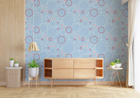 Underwater themed wallpaper with circle outlines, dotted rings, and daisy motifs.