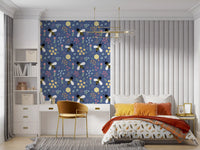 Whimsical bee garden wallpaper with honeycomb, hearts, and floral motifs., GD10110