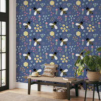 Hallway wall with bumblebee garden wallpaper and small heart shapes, GD10110