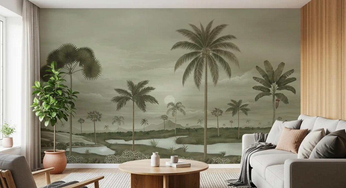 Muted Tropical Riverbend Wall Mural
