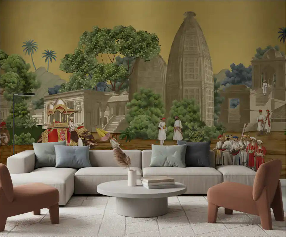 Palace Procession Mural Wall Mural for traditional living room spaces., GD10127