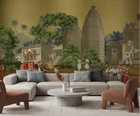 Palace Procession Mural Wall Mural for traditional living room spaces., GD10127
