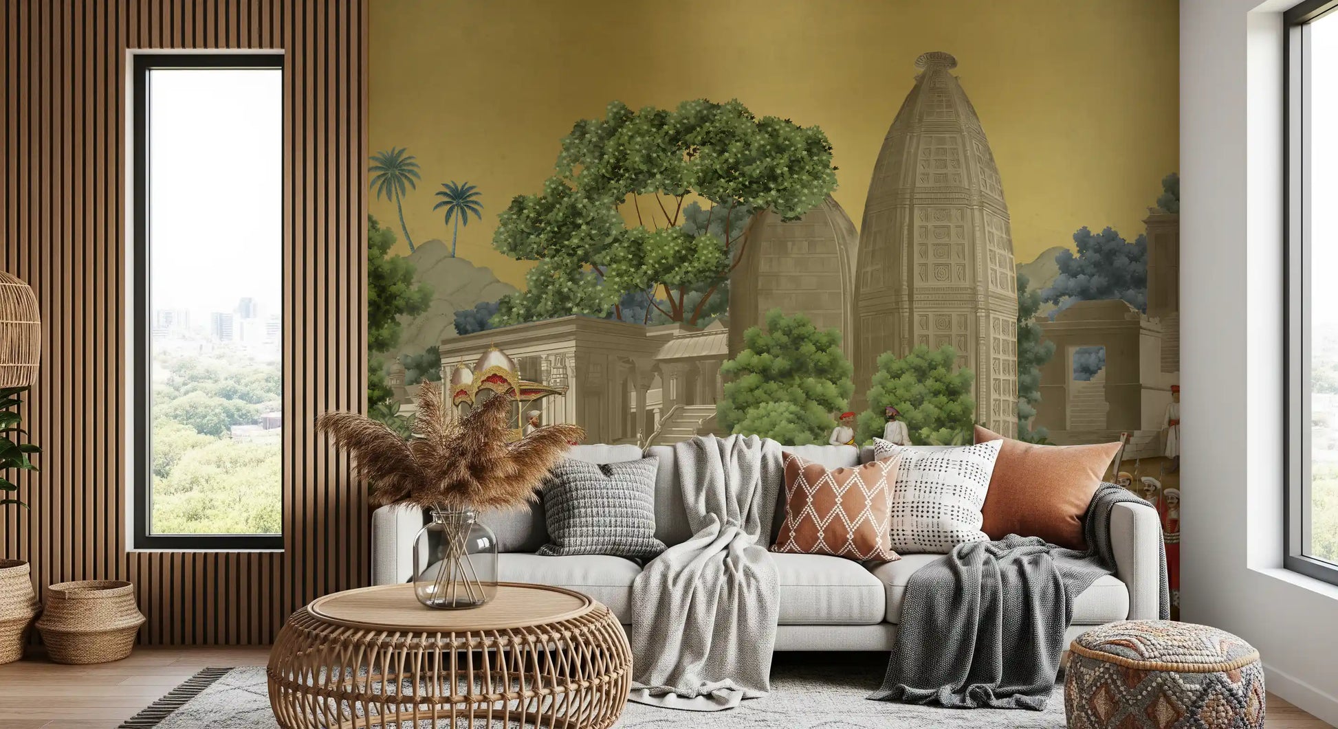 Palace Procession Wall Mural featuring an elephant and temple structure.