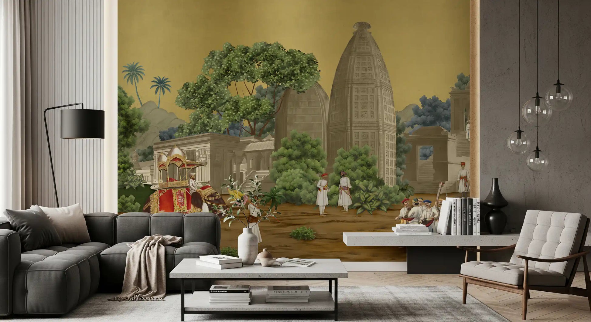 Heritage Palace Procession Mural Wall Mural for living room feature interior.