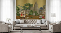 Detailed Palace Procession Wall Mural with gold backdrop and figures.