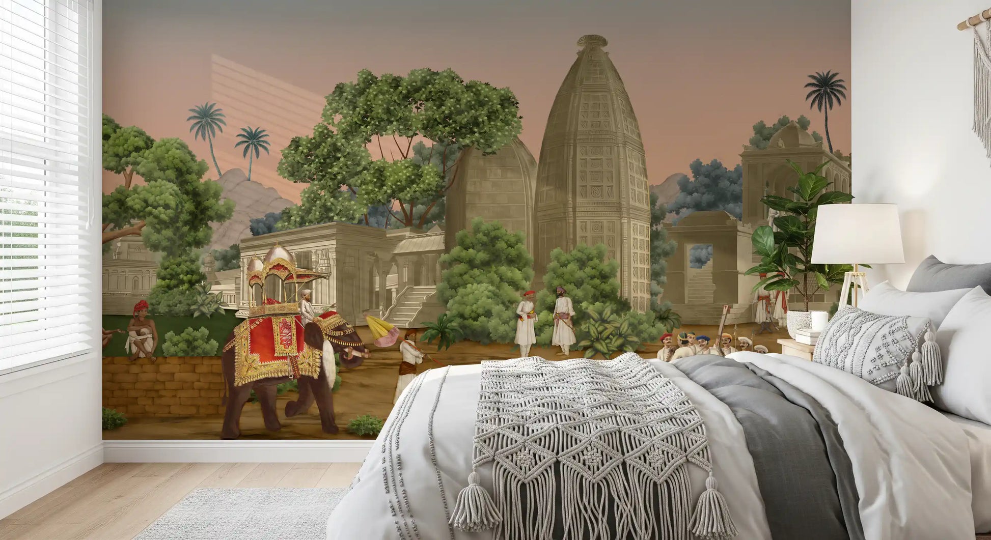 Authentic regional procession illustration on a textured finish wall mural.