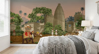 Authentic regional procession illustration on a textured finish wall mural.