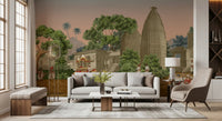 Terracotta tones and beige temple structures define this heritage wall mural.