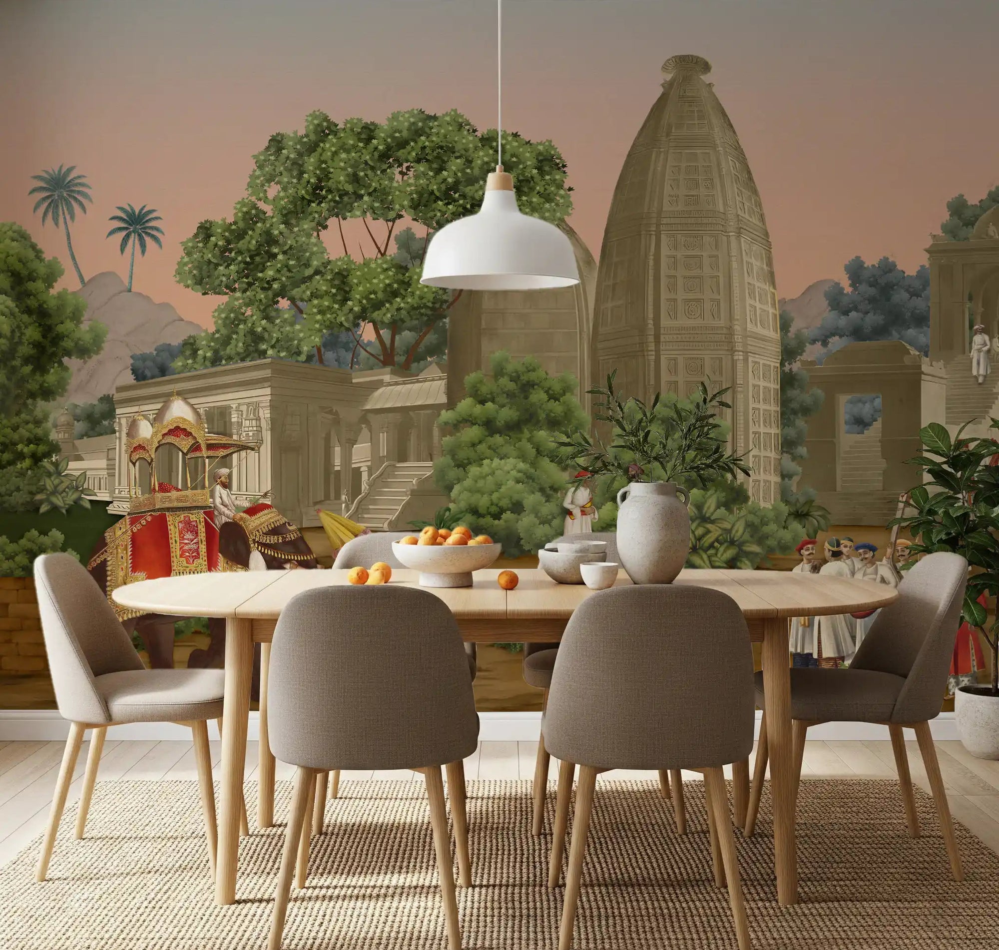 Royal Indian Procession Wall Mural with a traditional elephant in a dining room., GD10128