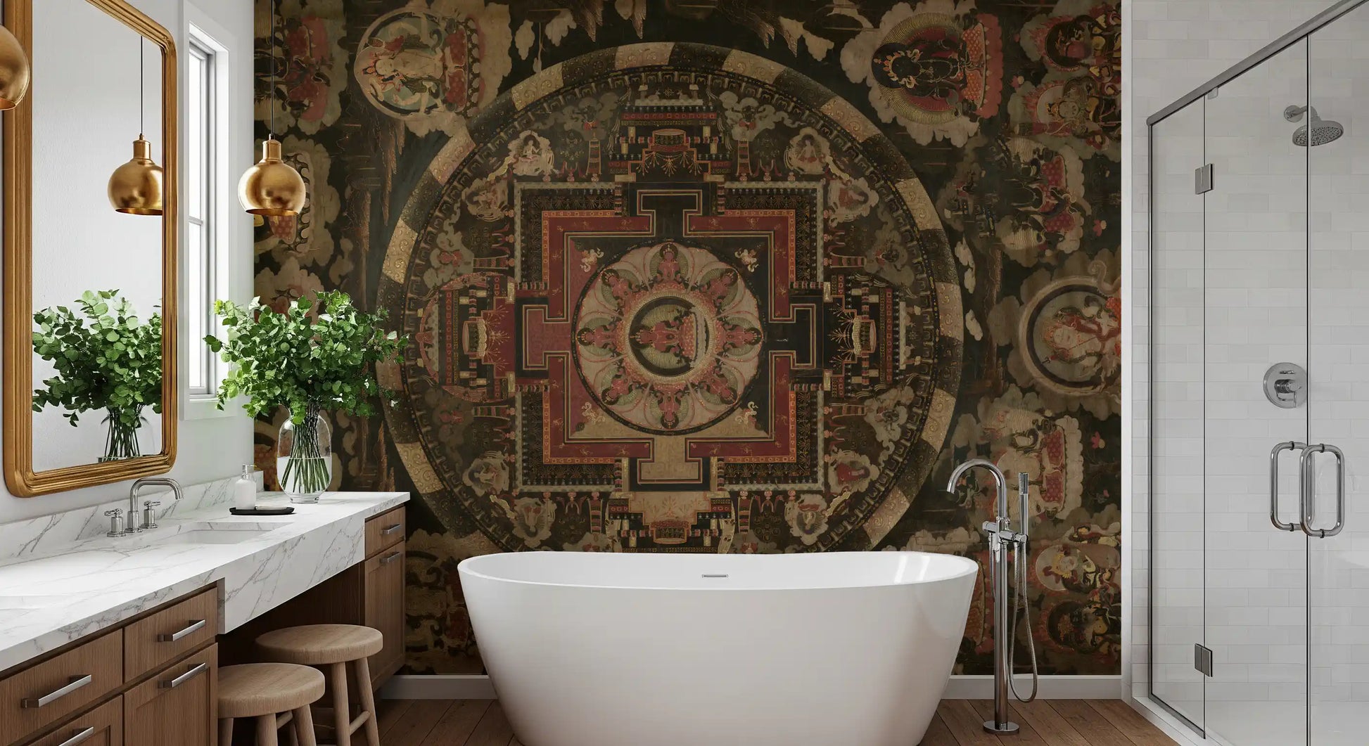 Cosmic Harmony wall mural showing a circular pattern for bathroom.