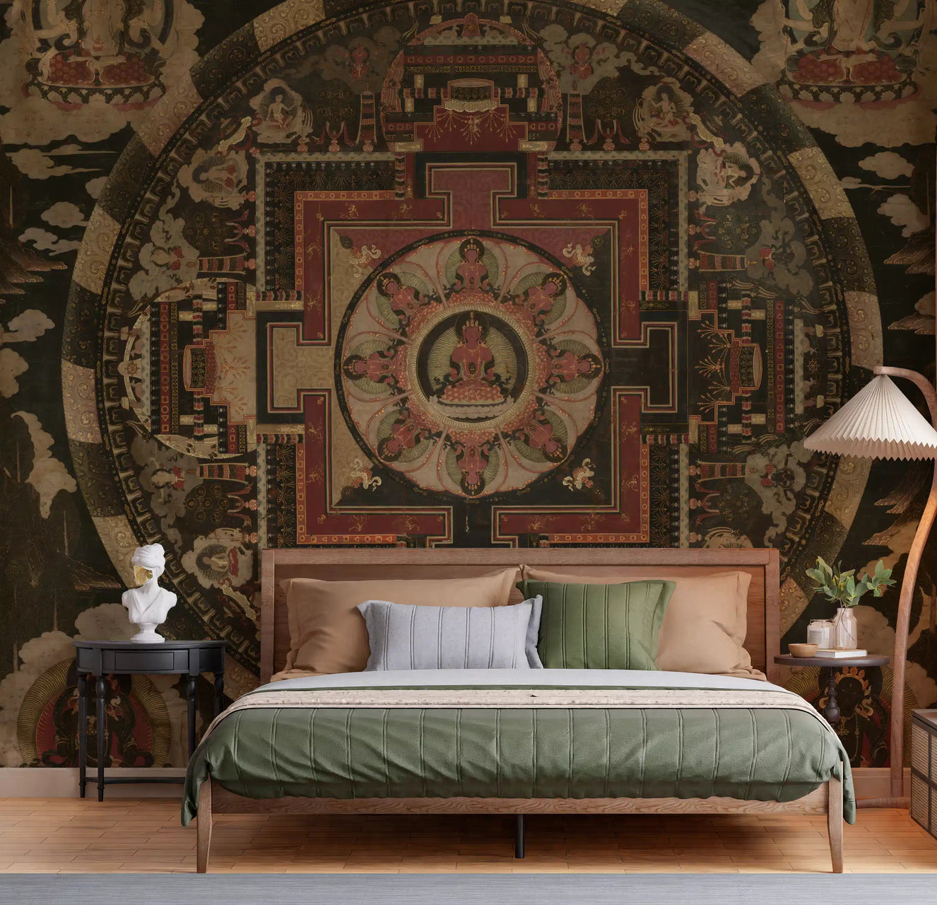 Sacred Mandala Tapestry Wall Mural for bedroom with traditional design.
