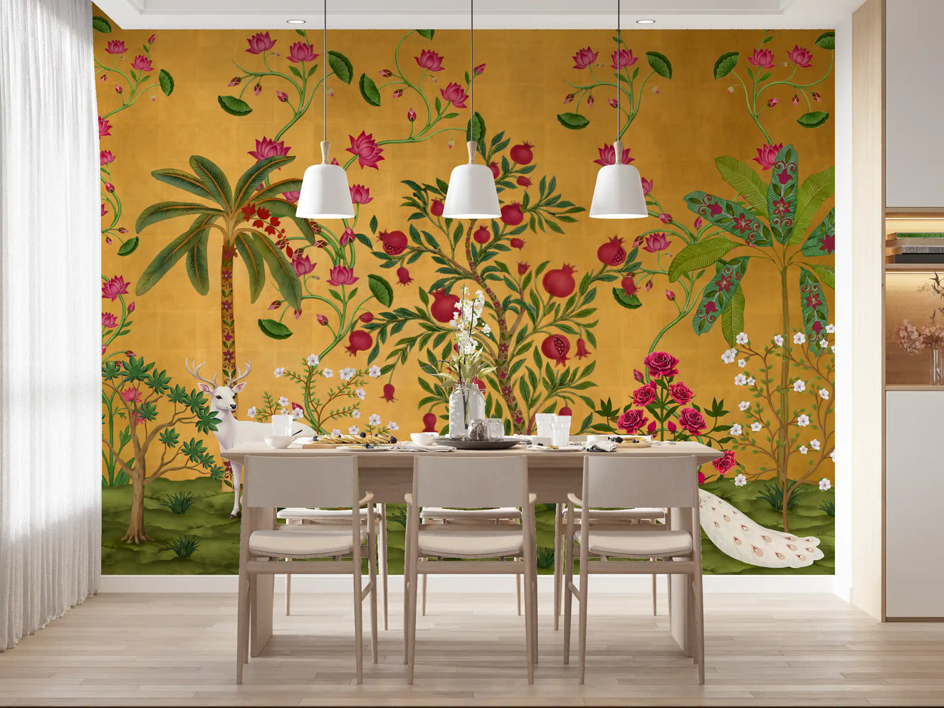 Traditional Wildlife Paradise Wall Mural for dining room feature interior.