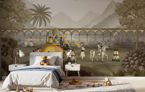 Traditional Indian artwork wall mural for children's bedroom interior., GD10135