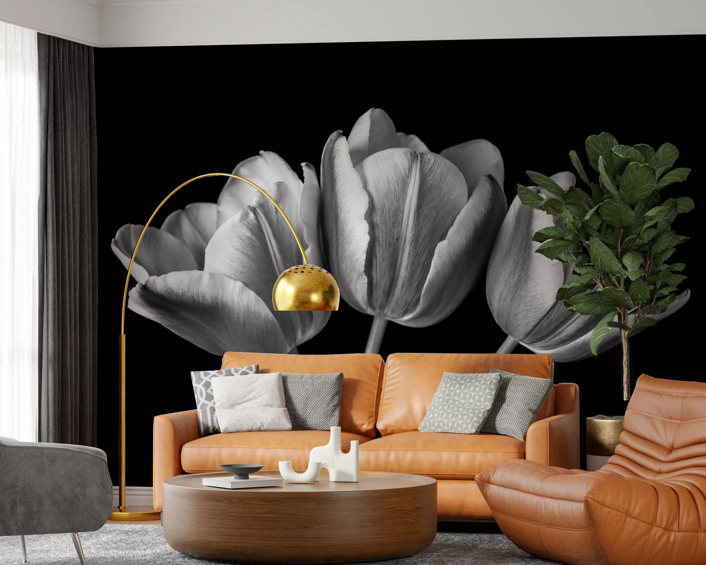 Elegant Tulip Shadows Wall Mural