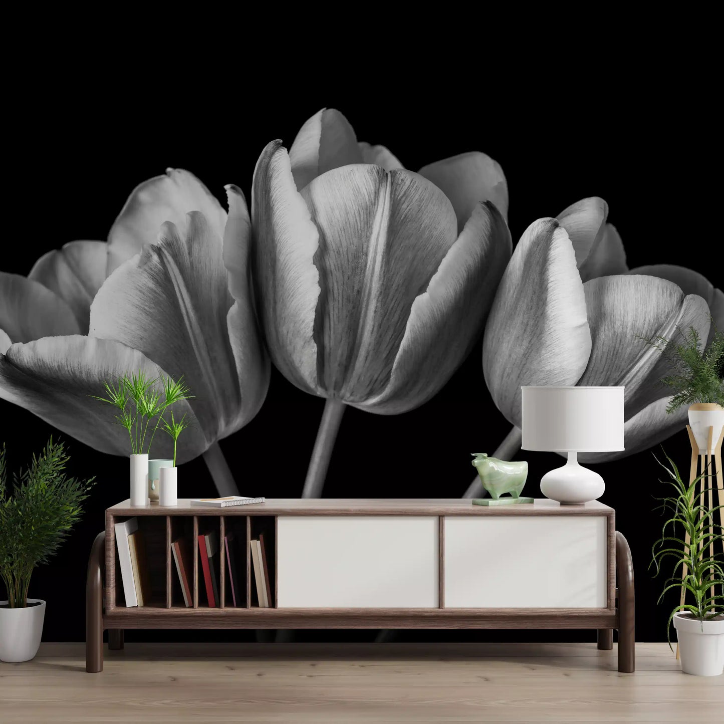 Elegant Tulip Shadows Wall Mural