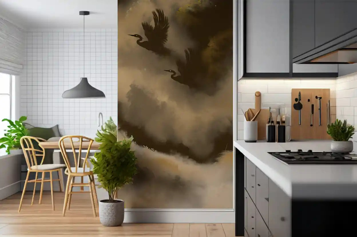 Mystic Flight of Herons Birds Watercolor Wall Mural