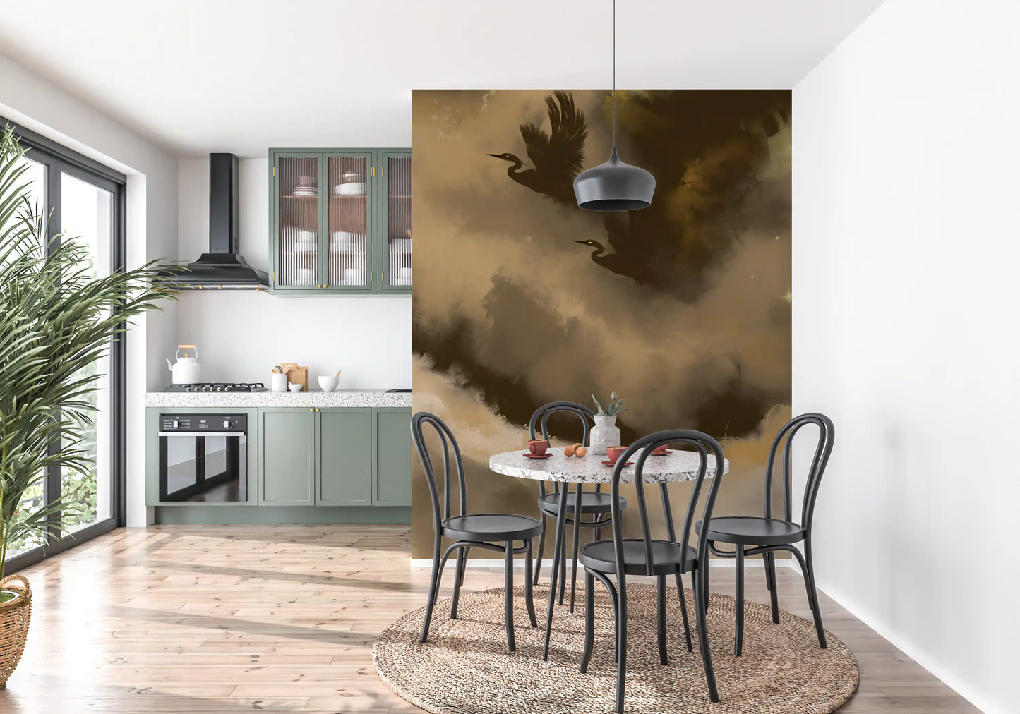 Mystic Flight of Herons Birds Watercolor Wall Mural