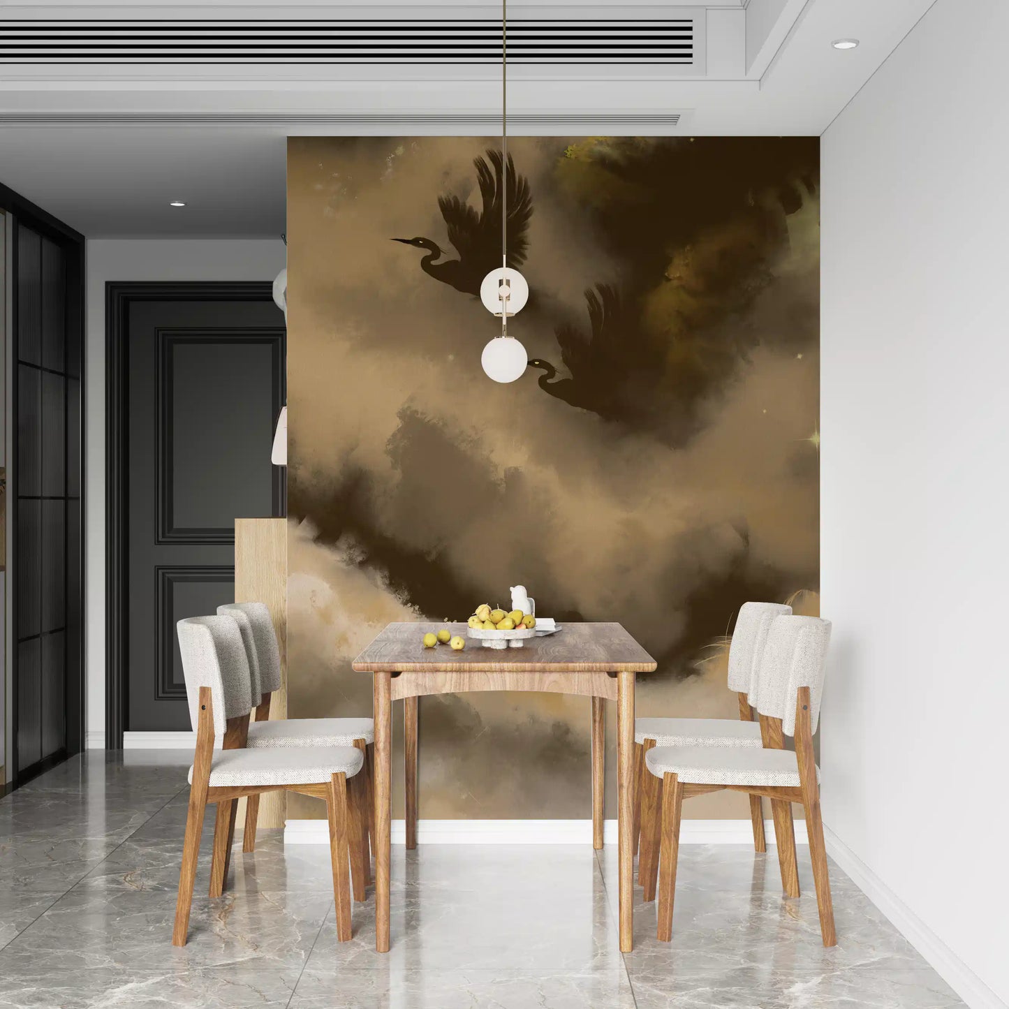 Mystic Flight of Herons Birds Watercolor Wall Mural