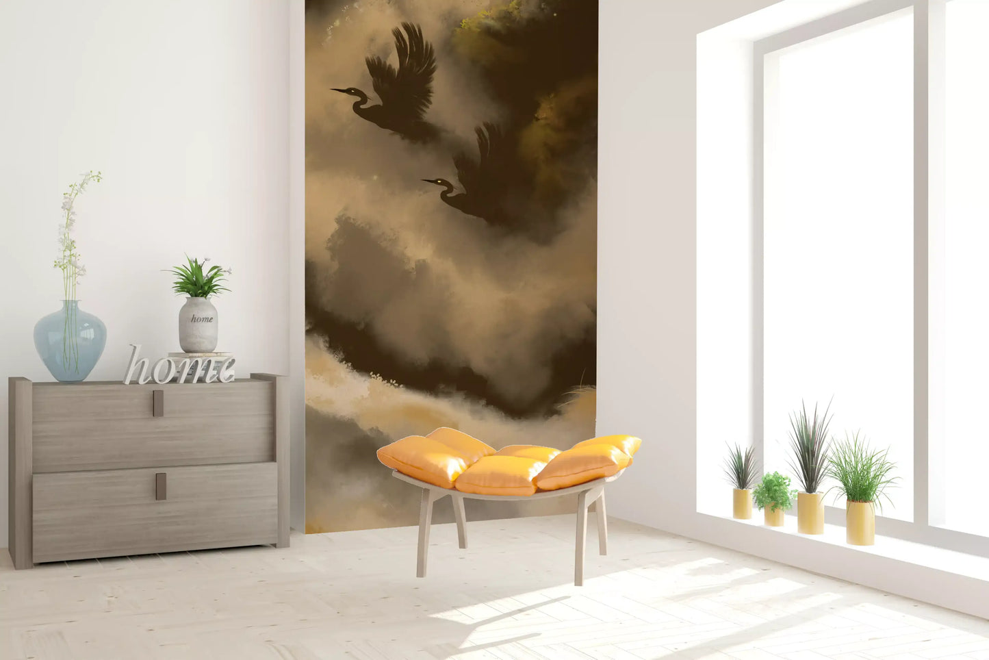 Mystic Flight of Herons Birds Watercolor Wall Mural