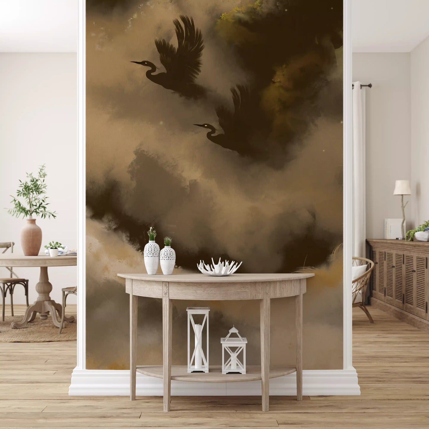 Mystic Flight of Herons Birds Watercolor Wall Mural