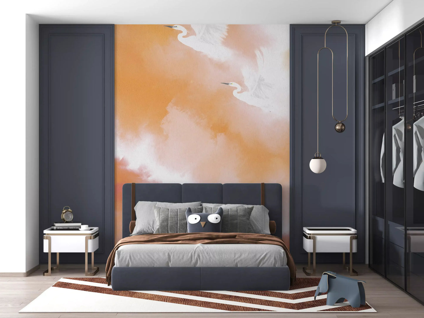 Ethereal Flight at Dawn Birds Peach Watercolor  Wall Mural